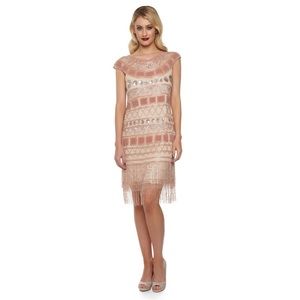 NWT Gatsbylady Champagne Blush Fringed Hand Beaded Flapper Dress